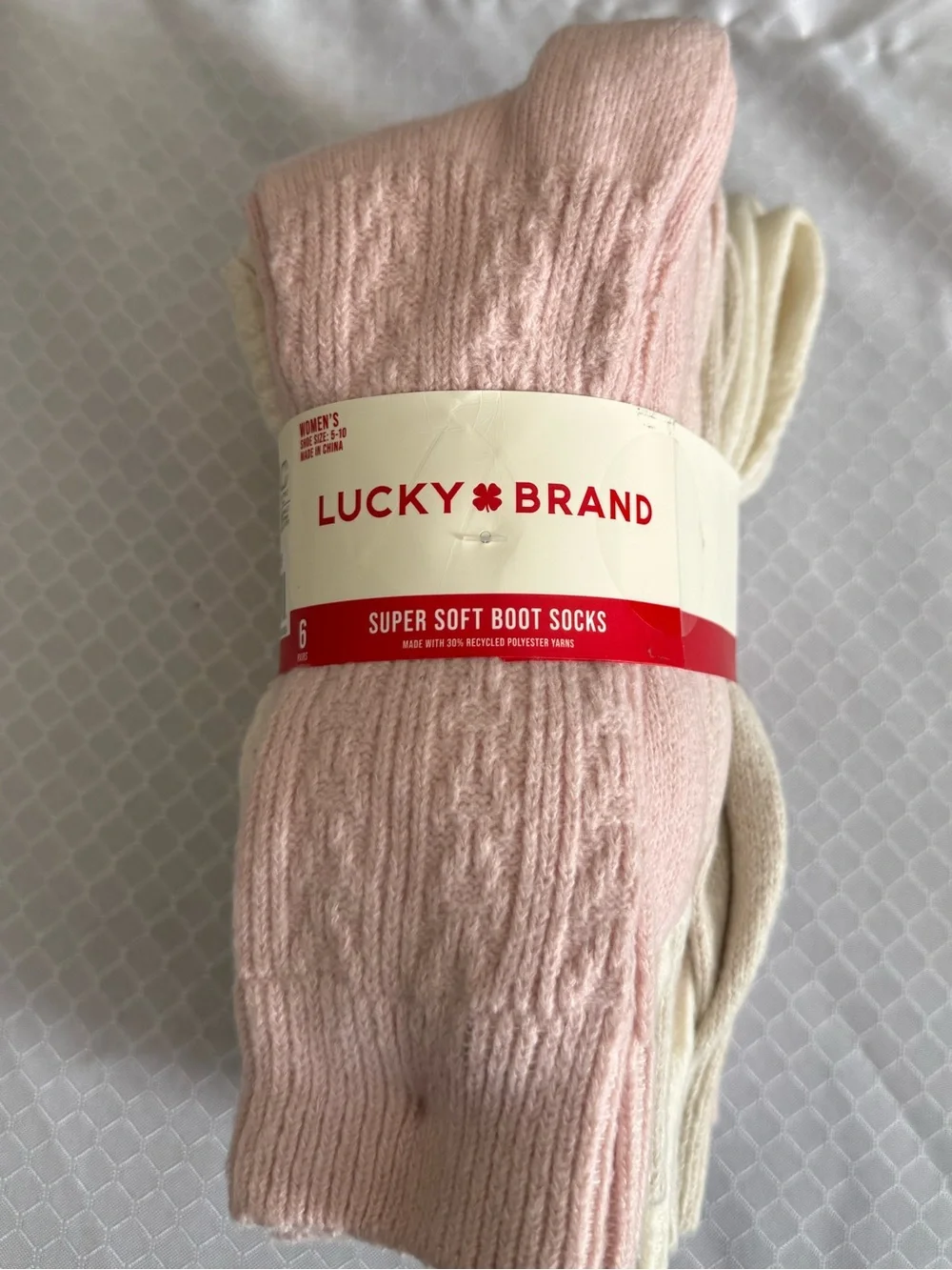 Lucky Brand Cream & Pink Women's Super Soft Boot Socks (6 Pairs)